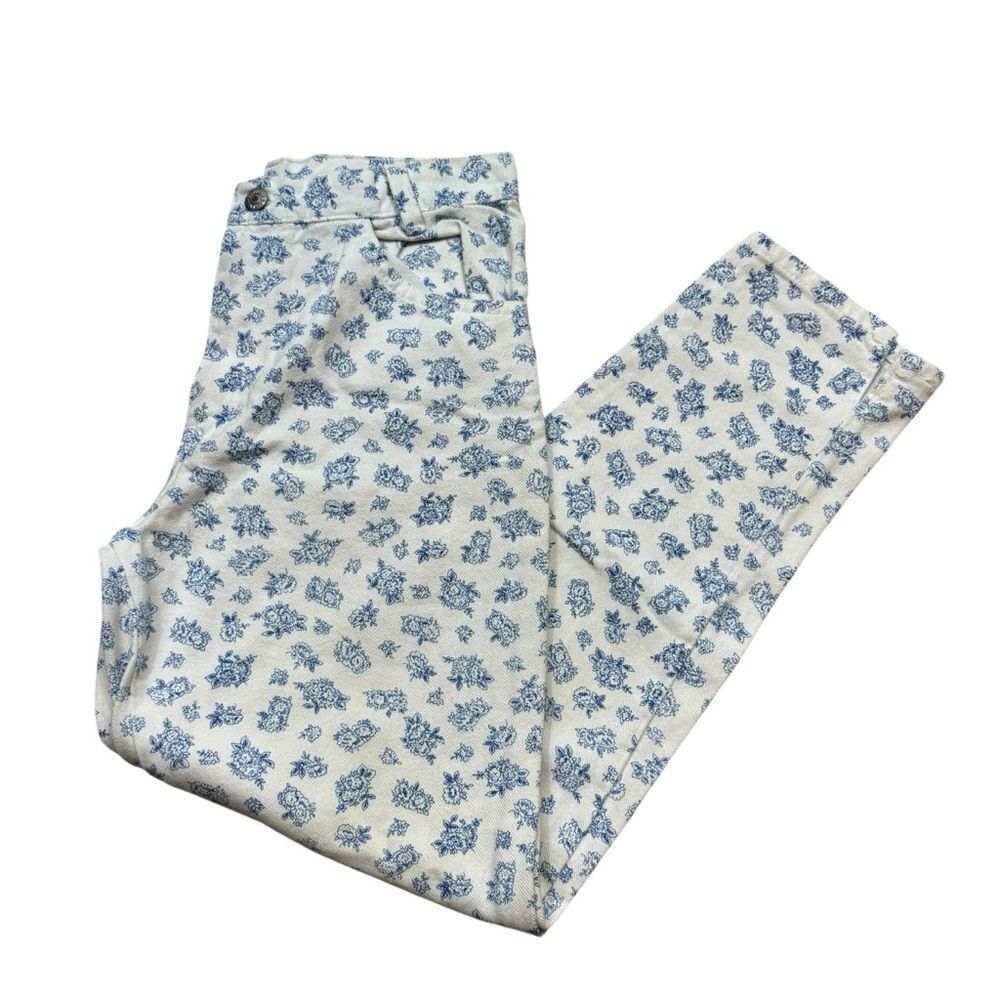 Ladies Vintage 80’s Gitano Express Beand White Jeans with Blue Floral Pattern 14
